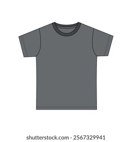 Grey color Short sleeve Basic T shirt overall technical fashion flat sketch vector illustration template. Apparel clothing mock up for men's and boys.
