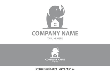 Grey Color Strong Rhino Logo, Icon, Graphic Resource of Real Estate , Home or Building Design