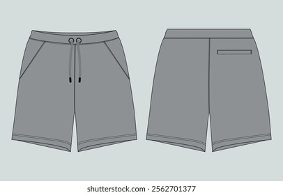 Grey Color Sweat shorts pant vector illustration template front and back 