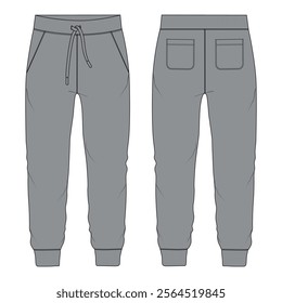 Grey Color Sweatpants template front and back isolate don white back