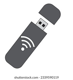 A grey color USB with internet connection - technology illustration -icon - portable connectivity vector 