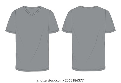 Grey Color V-neck short sleeve t shirt vector illustration template front and back views
