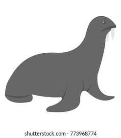 A grey colored harbor seal flat vector icon 
