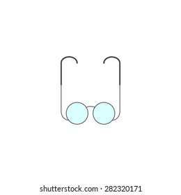 Grey colored old-fashioned eyeglasses with blue lenses isolated on white background. Logo template, design element