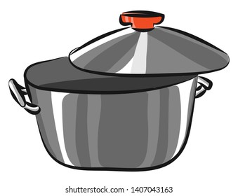Graufarbene Pfanne mit grauem Deckel, Vektorgrafik, Farbzeichnung oder Illustration. 