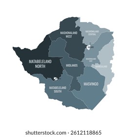 Grey colored Zimbabwe map with province names