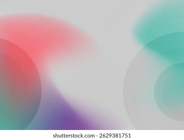 Grey and colorful smooth minimal liquid gradient abstract concept background with circular lines. Vector geometric design