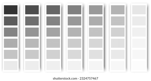 Graufarbenpalette. Farbschattierungstabelle. Grautöne. Vektorgrafik. Stockbild.