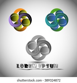 grey and colourful abstract logo, also represents the shapes of curves and balls in different styles, this icon, symbols are used as logos for business, art, sports other organizations.