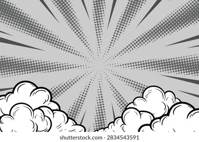 Grey Comic Storm Clouds Lightning Bolt Background