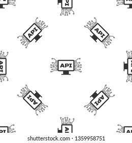 Grey Computer api interface icon isolated seamless pattern on white background. Application programming interface API technology. Software integration. Vector Illustration