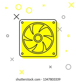 Grey Computer cooler line icon isolated on white background. PC hardware fan. Vector Illustration