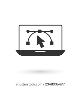 Grey Computer display with vector design program icon isolated on isolated on white background. Photo editor software with user interface.  Vector