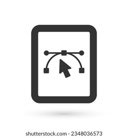 Grey Computer display with vector design program icon isolated on isolated on white background. Photo editor software with user interface.  Vector