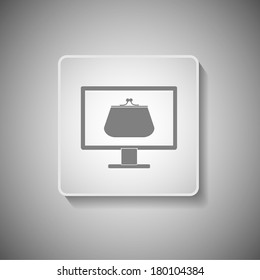 Grey computer icon with a purse on the screen. Vector illustration.