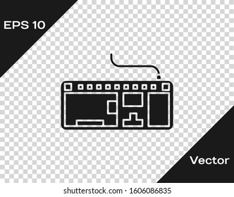 Grey Computer keyboard icon isolated on transparent background. PC component sign.  Vector Illustration