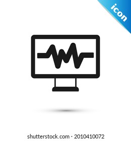 Grey Computer monitor with cardiogram icon isolated on white background. Monitoring icon. ECG monitor with heart beat hand drawn.  Vector
