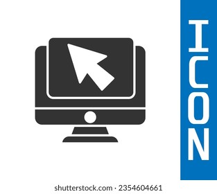 Grey Computer monitor and cursor icon isolated on white background. Computer notebook with empty screen sign.  Vector Illustration