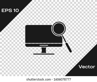 Grey Computer monitor diagnostics icon isolated on transparent background. Adjusting app, service, setting options, maintenance, repair.  Vector Illustration