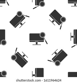 Grey Computer monitor diagnostics icon isolated seamless pattern on white background. Adjusting app, service, setting options, maintenance, repair.  Vector Illustration
