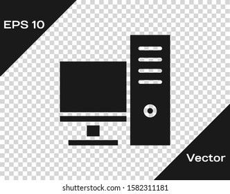 Grey Computer monitor icon isolated on transparent background. PC component sign.  Vector Illustration