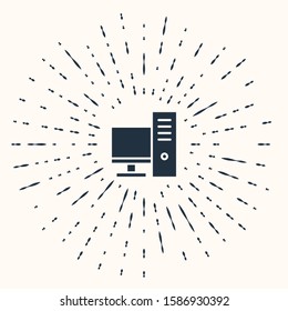 Grey Computer monitor icon isolated on beige background. PC component sign. Abstract circle random dots. Vector Illustration