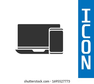 Grey Computer monitor and mobile phone icon isolated on white background. Earnings in the Internet, marketing.  Vector Illustration