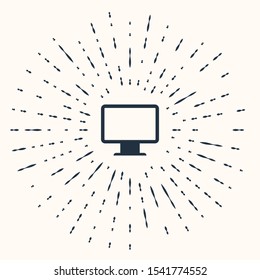 Grey Computer monitor screen icon isolated on beige background. Electronic device. Front view. Abstract circle random dots. Vector Illustration