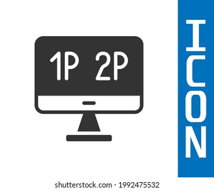 Grey Computer monitor screen icon isolated on white background. Electronic device. Front view.  Vector