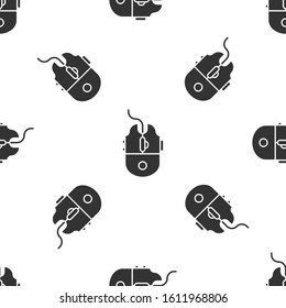 Grey Computer mouse gaming icon isolated seamless pattern on white background. Optical with wheel symbol.  Vector Illustration