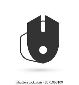 Icono de juego del ratón del ordenador gris aislado en fondo blanco. Óptico con el símbolo de la rueda.  Vector