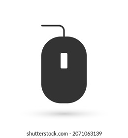 Icono de juego del ratón del ordenador gris aislado en fondo blanco. Óptico con el símbolo de la rueda.  Vector