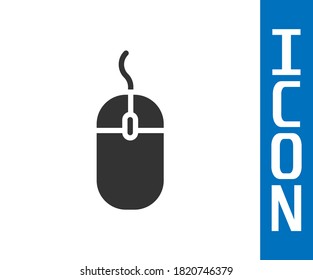 Graue Computermaus Symbol einzeln auf weißem Hintergrund. Optisch mit Radsymbol.  Vektorgrafik