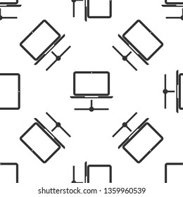 Grey Computer network icon isolated seamless pattern on white background. Laptop network. Internet connection. Vector Illustration