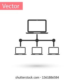 Grey Computer network icon isolated on white background. Laptop network. Internet connection. Vector Illustration