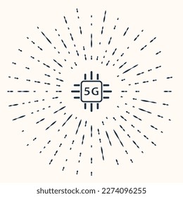 Grey Computer processor 5G with microcircuits CPU icon isolated on beige background. Chip or cpu with circuit board. Micro processor. Abstract circle random dots. Vector