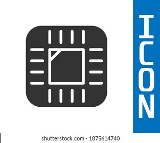 Grey Computer processor with microcircuits CPU icon isolated on white background. Chip or cpu with circuit board. Micro processor.  Vector