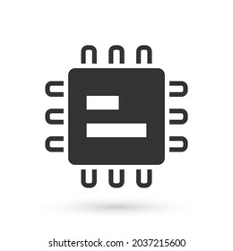 Grey Computer processor with microcircuits CPU icon isolated on white background. Chip or cpu with circuit board. Micro processor.  Vector