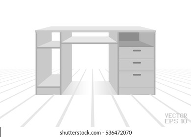 Grey Computer Table. Visual Stand. Template of Spatial Perspective. Vector. 3D Illustration