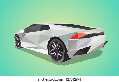 Grey conceptual sport car on green background - polygonal style.