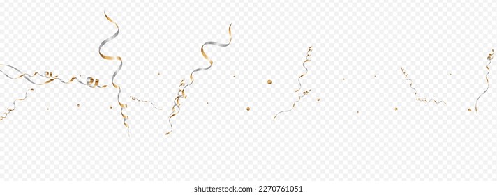 Grey Confetti Abstract Vector Panoramic Transparent Background. Paper Streamer Illustration. Serpentine Party Plant. Silver Christmas Branch.