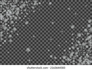 Grey Confetti Background Vector Transparent. Snow Cold Pattern. White Snowflake Decoration Card. Holiday Flake Illustration.