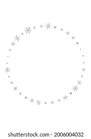 Grey Confetti Background White Vector. Flake Glitter Card. Metal Dot Christmas. Luminous Snowfall Illustration.