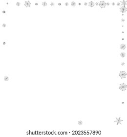 Grey Confetti Background White Vector. Snow Decoration Card. Luminous Flake Falling. Silver Frost Texture.