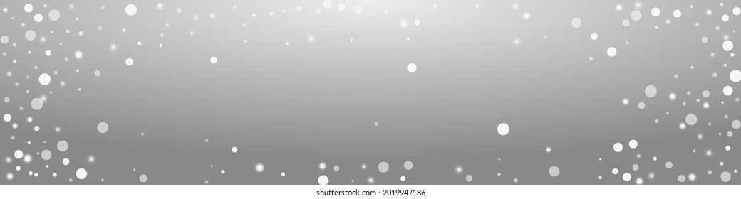 Grey Confetti Vector Panoramic Transparent Background. White Shine Snowfall Design. Glow Snowflake Backdrop. Glitter Snowstorm Postcard.