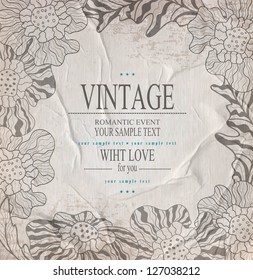 grauer Gratulation, Vintage, Vektorhintergrund mit Blumen