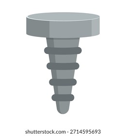 Grey conical screw like object with a flat head and a ribbed body in a clean simple illustration