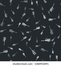 Grey Construction jackhammer icon isolated seamless pattern on black background.  Vector Illustration