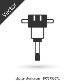 Grey Construction jackhammer icon isolated on white background.  Vector