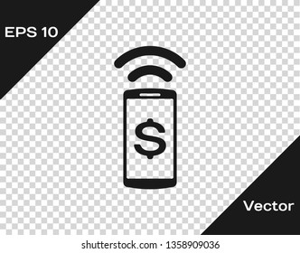 Grey Contactless payment icon isolated on transparent background. Mobile wallet technology, nfc, wireless payment with smartphone. Vector Illustration